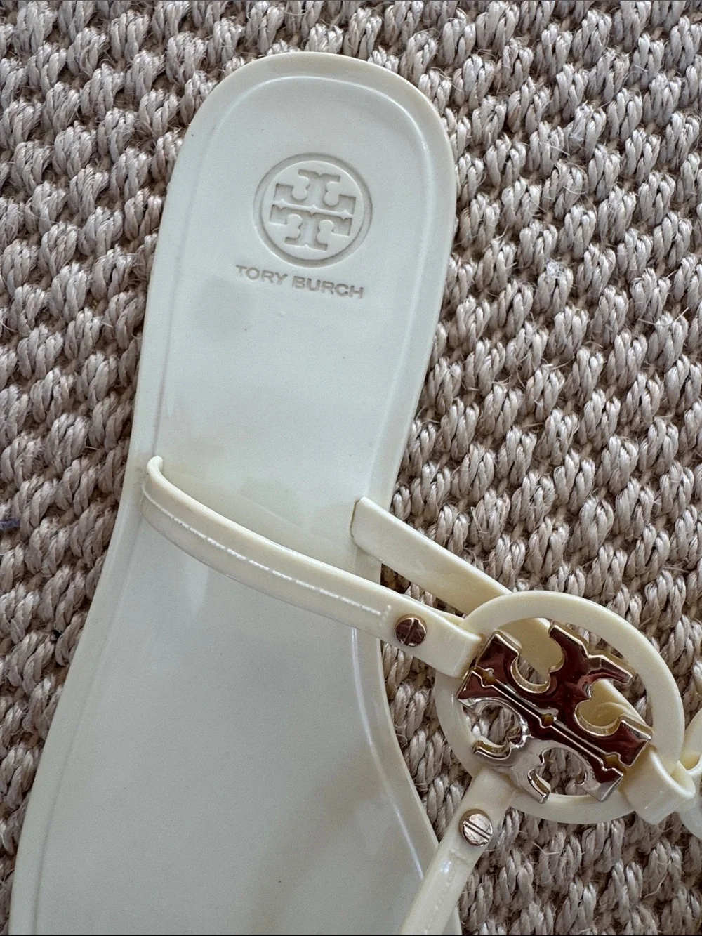 Tory Burch Mini Miller Jelly Flat Thong Ivory Size 10 woman’s pale yellow cream